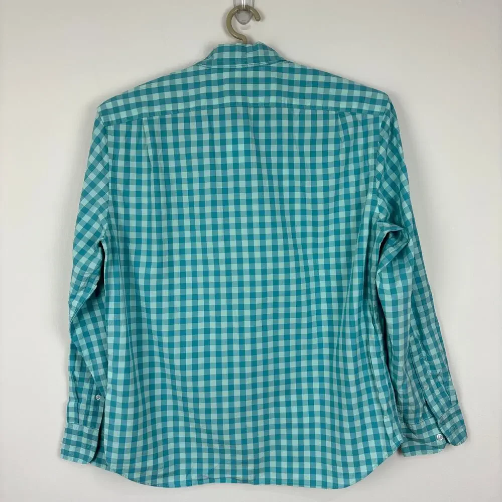 J. Crew Slim Untucked Blue Check Button Down Shirt NEW Large flex washed BE209